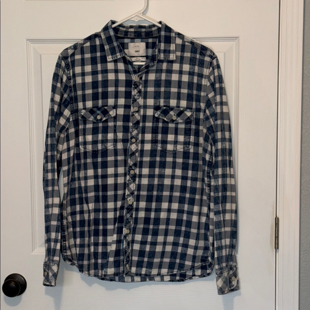 Blue and White Plaid Button Down Shirt